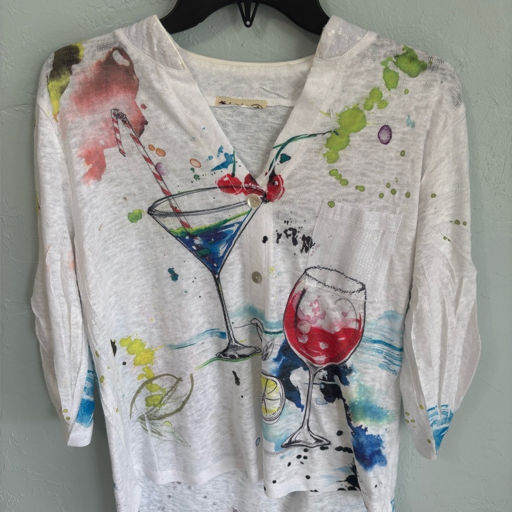 Fun Martini Sequined Embellished Boutique Shirt